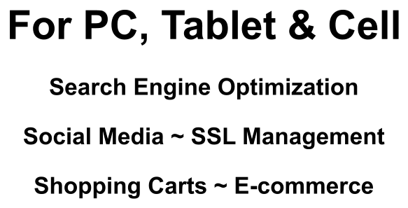 Search Engine Optimization Social Media ~ SSL Management Shopping Carts ~ E-commerce For PC, Tablet & Cell